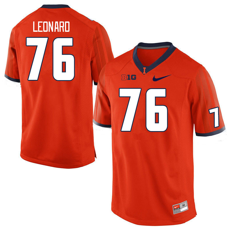 Men #76 Clayton Leonard Illinois Fighting Illini College Football Jerseys Stitched Sale-Orange